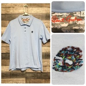 Robert Graham Classic Fit Skull Polo Shirt Men’s M Light Blue Short Sleeve